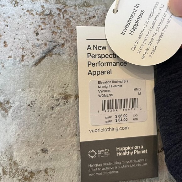 Vuori WT | Elevation Ruched Bra | Midnight Heather | Size M - Picture 5 of 8
